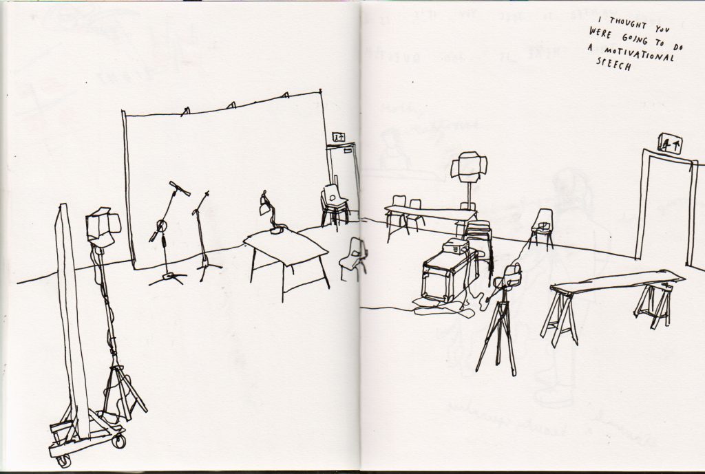 Line sketch of rehearsal room