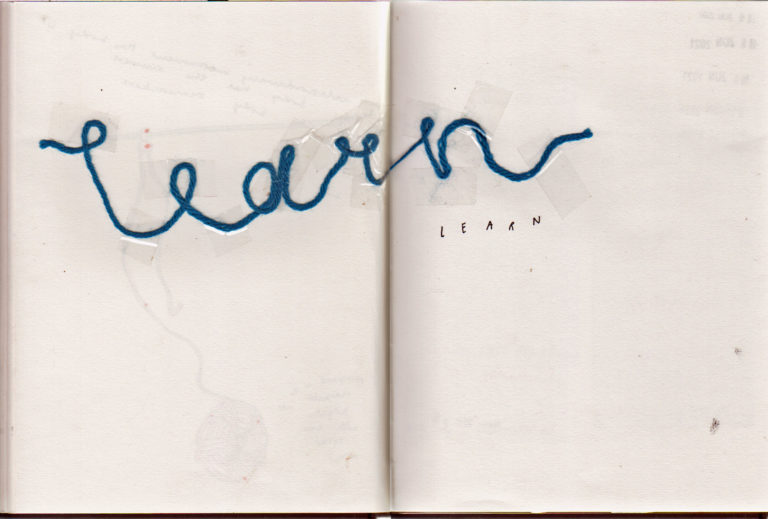 the word learn stitched in thread 